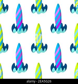 Seamless pattern with colorful surfboard on white background. Summer symbol. Surf board with wave. Cartoon vector colorful flat illustration. Sea Stock Vector