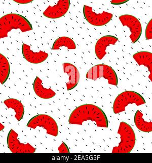Seamless pattern with watermelon slice on white background. Summer illustration with colorful cute fruits. Food concept. Vector print for invitation Stock Vector
