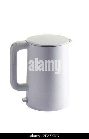white plastic electric kettle isolated on white background. side view Stock Photo