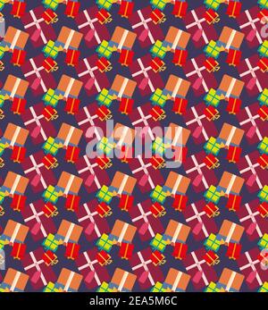 Christmas presents seamless pattern flat style vector design on a dark background Stock Vector