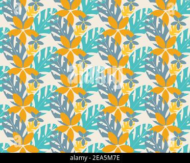 Background of tropical leaves seamless pattern with leaves and shapes Stock Vector