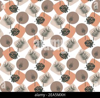 Background of tropical leaves seamless pattern with leaves and shapes Stock Vector