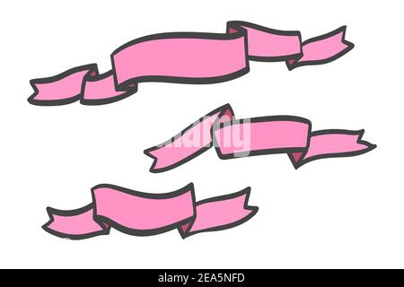 Set of pink silhouette doodle ribbons isolated on white background ...