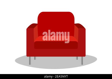 Red armchair vector icon. Cartoon vector illustration isolated on white background. Furniture for home or office, interior. Flat pattern. Stock Vector