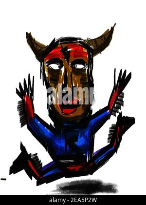 Art Drawing Abstract , copic marker   color  funny  Face man Stock Photo