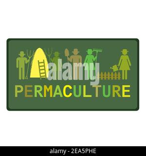 Permaculture concept with stylized pictograms of workers Stock Vector