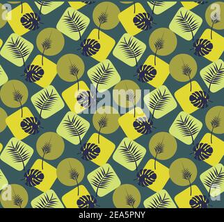 Background of tropical leaves seamless pattern with leaves and shapes Stock Vector