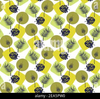 Background of tropical leaves seamless pattern with leaves and shapes Stock Vector