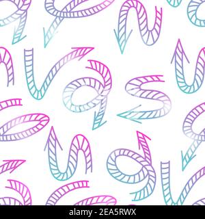 Seamless pattern with color gradient arrows on white background. Doodle sign. Sketch curve outline symbols. Business graphic design elements. Cursor Stock Vector