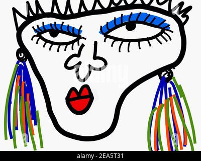 Art Drawing Abstract , copic marker   color  funny  Face man Stock Photo