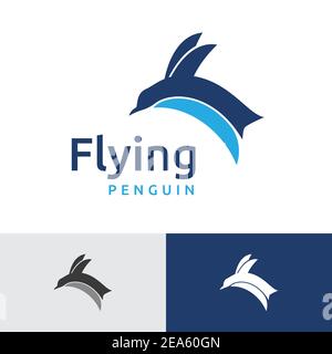 Flying Jumping Penguin Animal Simple Logo Template Stock Vector