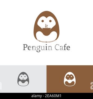 Penguin Cafe Coffee Chocolate Hot Drink Logo Template Stock Vector