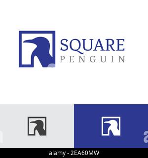Square Penguin Animal Business Modern Logo Template Stock Vector