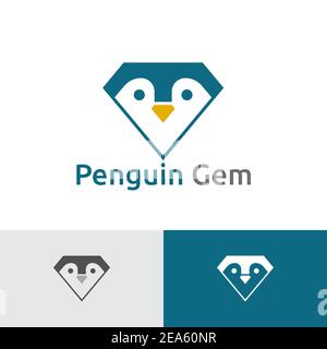 Cute Penguin Gem Diamond Jewelry Logo Template Stock Vector