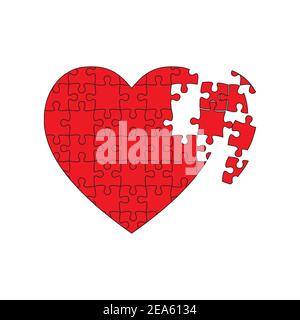 Red Heart Puzzle design on white background, broken heart concept, vector EPS 10 Stock Vector