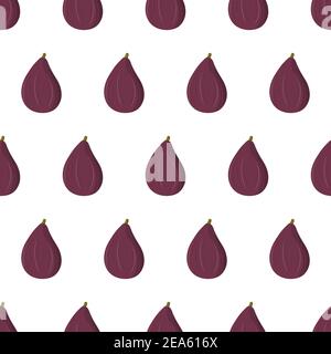 Seamless pattern on white background with hand drawn vector purple fig fruit. Healthy food minimal background. Organic textile. Natural backdrop. Fabric print texture. Stock Vector
