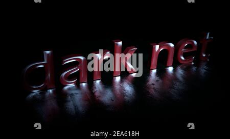 Darknet red text word on black background - 3D rendering