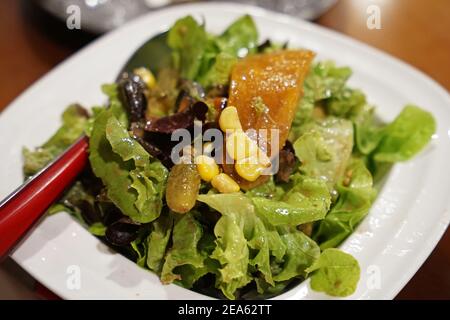 Close up smoked Salmon balsamic salad
