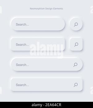Set of Search bar form templates of neomorphic interface. Neomorphism trendy 2020 design elements, UI components. Vector layout illustration isolated Stock Vector