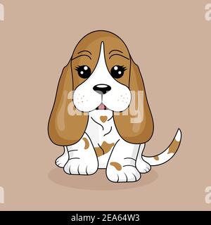 Cute dog breed basset hound. Cartoon vector illustration of funny dog thoroughbred. Stock Vector