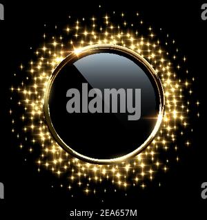Round golden sparkling frame isolated on a transparent background ...