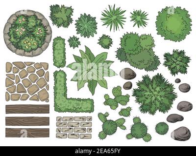 Landscape architect design element set color top sketch aerial