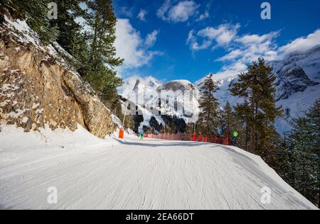 Ski trail on the in the Prolongan mountain resort in French Alps Stock Photo