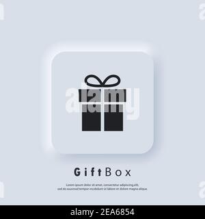 Gift box icon. Party and celebration concept. Surprise and birthday items, gift, present, ribbon, small and big boxes. Vector. Neumorphic UI UX white Stock Vector