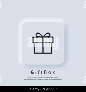 Gift box icon. Present birthday Christmas holiday. Party and celebration concept. Vector. Neumorphic UI UX white user interface web button. Neumorphis Stock Vector