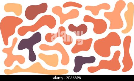 Color irregular blob, set of abstract organic shapes. Abstract irregular random blobs. Simple liquid amorphous splodge. Orange blue liquid shapes. Trendy minimal designs for presentations, banners, posters and flyers Stock Vector