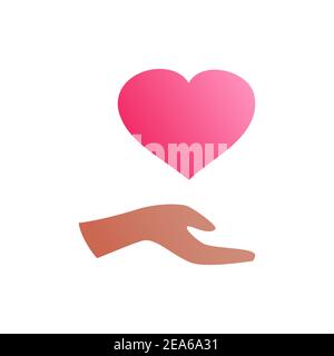 Hands hold the red heart symbol icon graphic design, logo sign isolated on white background vector illustration Stock Vector
