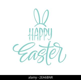 Happy Easter icon symbol. Handwriting lettering with rabbit ears. Vector illustration Stock Vector