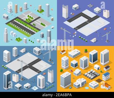 Isometric set 3D city Stock Vector