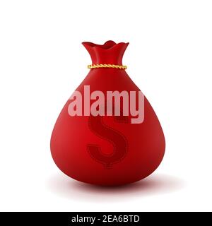 3d realistic red money bag isolated on white background, vector Stock Vector