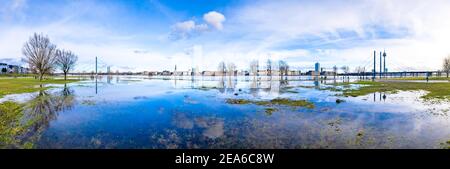 Flood on the River Rhine in Dusseldorf, Germany Stock Photo