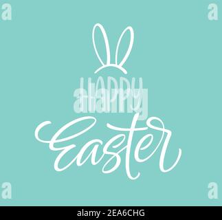 Happy Easter icon symbol. Handwriting lettering with rabbit ears. Vector illustration Stock Vector