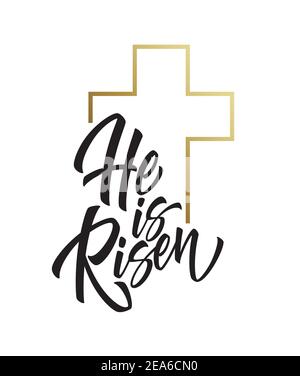 He is risen lettering isolated on white background. Symbol for congratulations on the Resurrection of Christ. Vector illustration Stock Vector