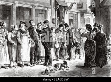 Servants market in Alsace, France. Europe. Old 19th century