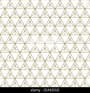 Japanese seamless Kumiko pattern in golden with fine lines. Stock Vector