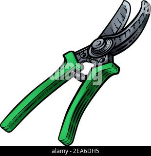 Secateurs Garden Pruner Gardening Tool Woodcut Stock Vector