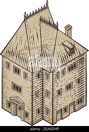 Medieval Building Map Icon Vintage Illustration Stock Vector