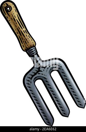 Garden Fork Gardening Tool Vintage Style Woodcut Stock Vector