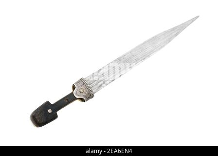 Beautiful example of caucasian dagger with wide blade and silver decoration. The beginning of 20 century (1900-1908). Russia Stock Photo