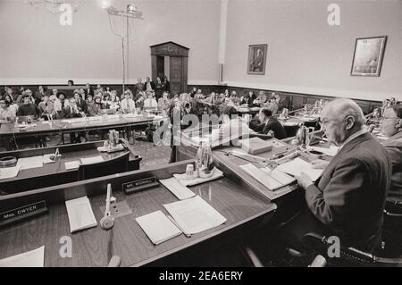 House Banking Committee hearing on Watergate Incident. Headshots of Committee, Wright Patman (D-Tex) and Bill Frenzel (R-Minn). October 12, 1972 Photo Stock Photo