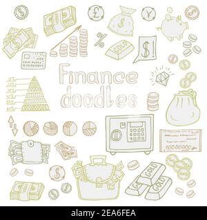 Doodle Business and Finanse isolated. Vector illustration Stock Vector