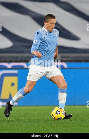 Rome, Italy. 07th Feb, 2021. Lucas Leiva of S.S. Lazio in action during the 2020-21 Serie A Italian Championship League match between S.S. Lazio and Cagliari Calcio at Stadio Olimpico.Final score; S.S. Lazio 1:0 Cagliari Calcio. Credit: SOPA Images Limited/Alamy Live News Stock Photo