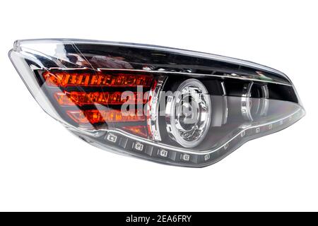 Car headlight with led lamps, white isolated background Stock Photo
