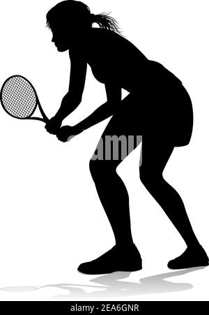 Tennis Silhouette Sport Player Woman Stock Vector