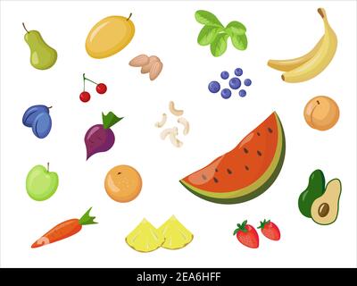 Vector set of fruits and vegetables Stock Vector