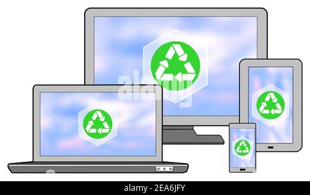 Recycling concept shown on different information technology devices Stock Photo